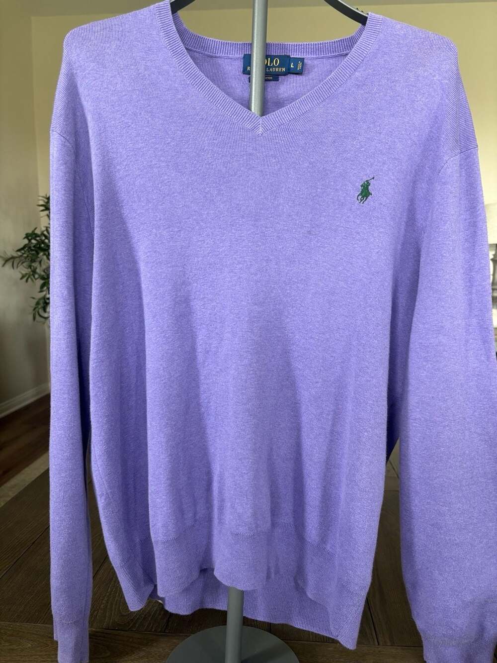Polo Ralph Lauren Men's Purple Pima Cotton V-Neck Pullover Sweater Size L